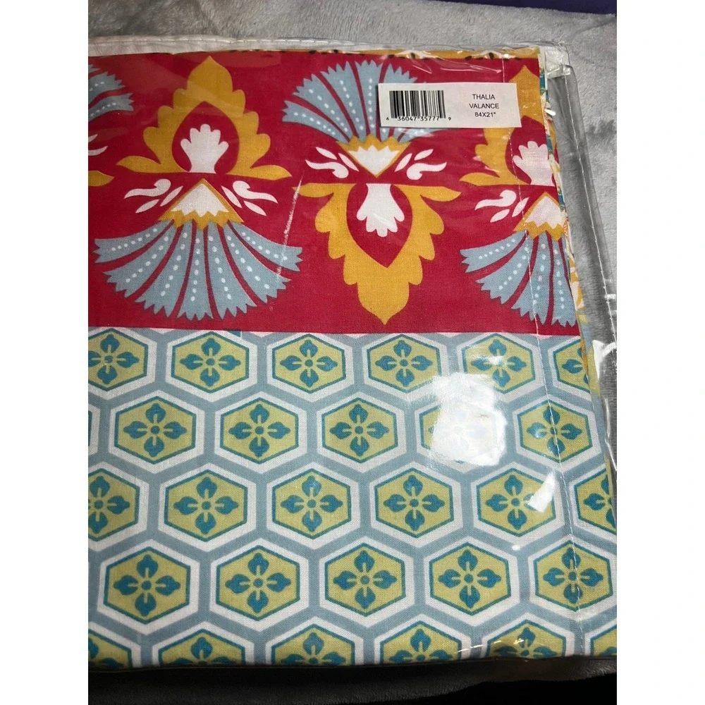 Thalia Valance 84x21 Red Gold Blue Floral Geometric Window Home Decor